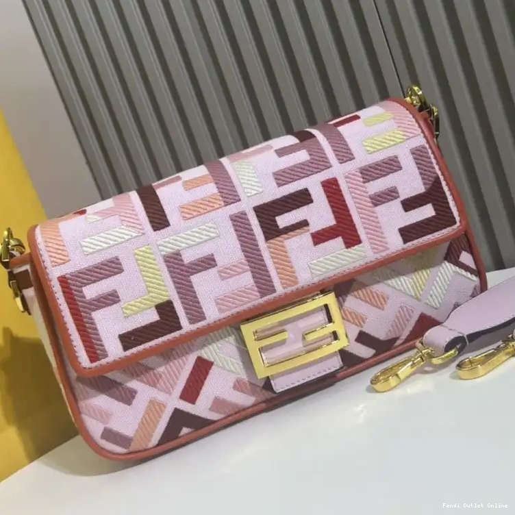 Cheap In Multi Canvas Bag Motif Baguette Pink Fendi Medium FF 0514